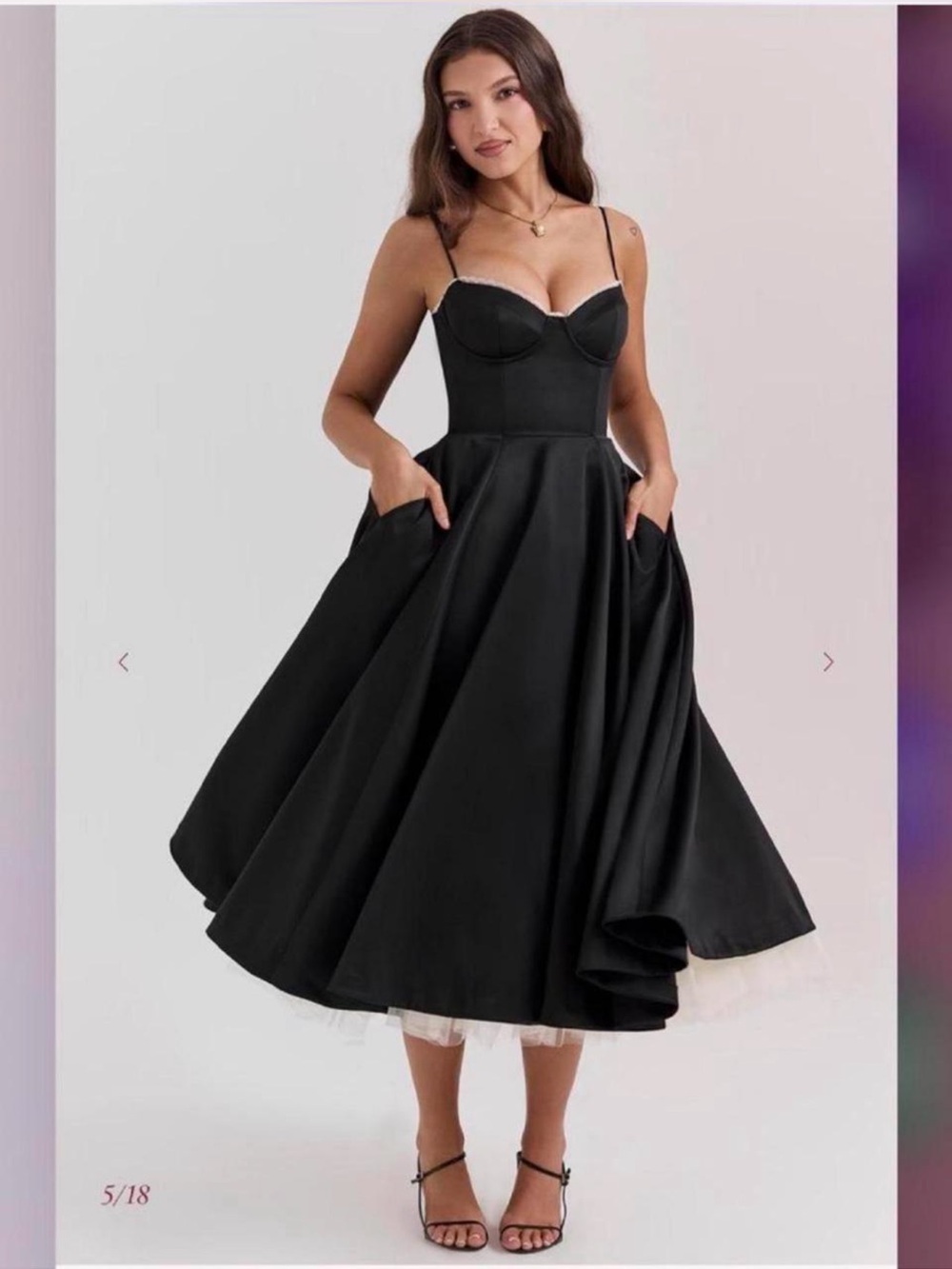 House of CB Black Madmoiselle Tea-Length Dress with straps and Cream Tulle NWOT - Picture 2 of 6